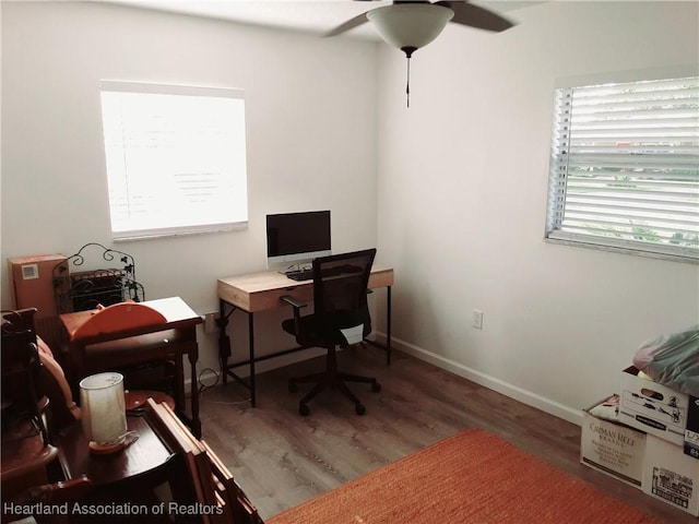 200 Robin Ave, Sebring, FL 33870 - home office featuring wood finished floors, ceiling fan, and baseboards