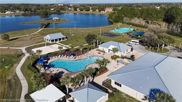 bird's eye view featuring a water view