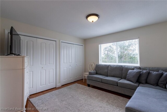 living room featuring dark hardwood / wood-style floors