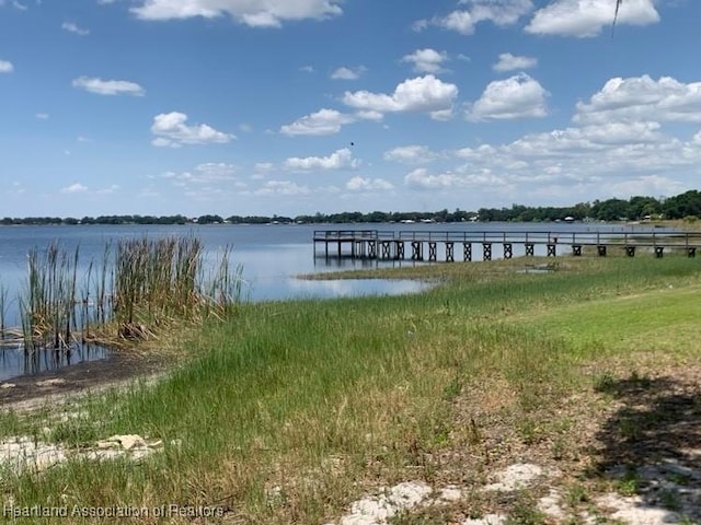 view of dock with a water view