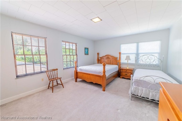 bedroom with light carpet