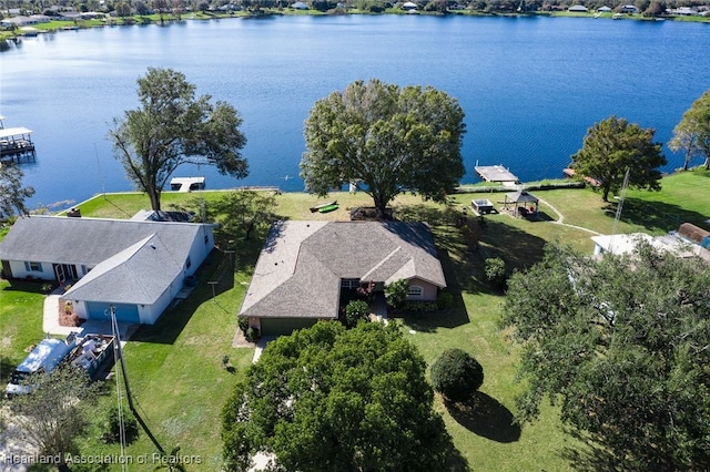 aerial view featuring a water view