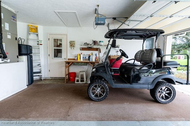 garage with heating unit and a garage door opener