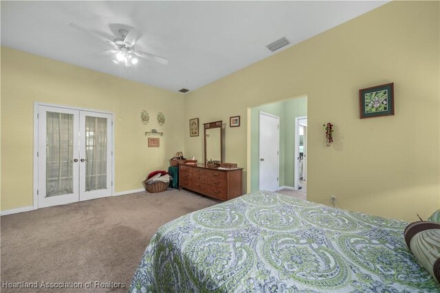 3534 Tubbs Rd, Sebring, FL 33870 - bedroom with french doors, carpet floors, and a ceiling fan