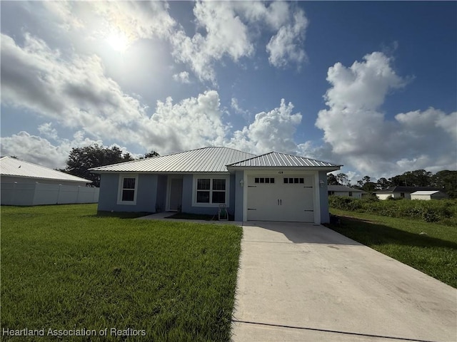 424 Branbury Ave, Lake Placid, FL 33852 - ranch-style home with a garage, stucco siding, driveway, and a metal roof