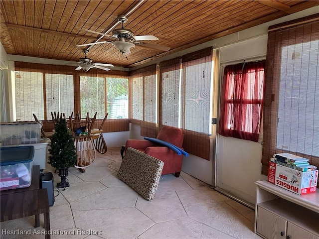 sunroom with wood ceiling