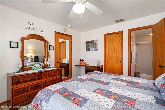 bedroom featuring ceiling fan and visible vents