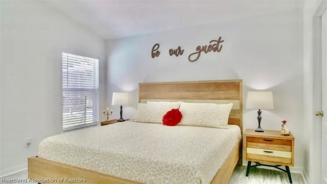 bedroom with multiple windows and wood-type flooring