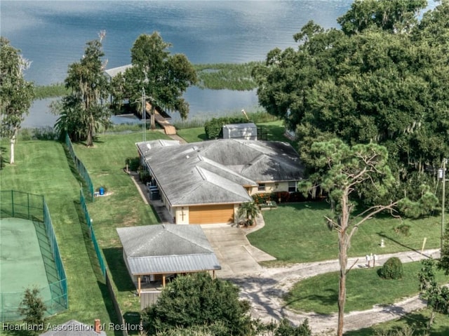 aerial view with a water view