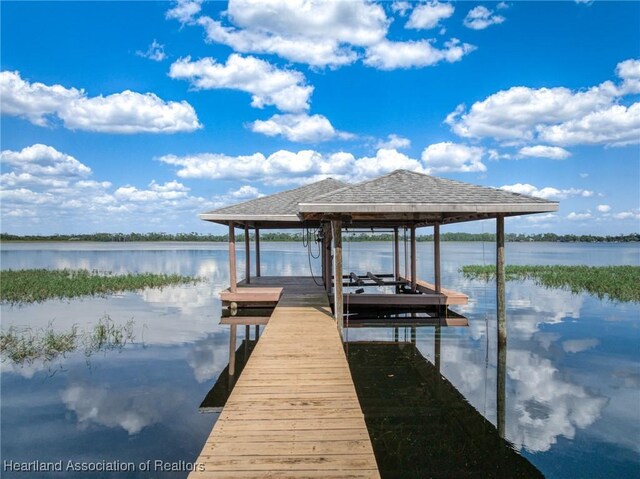 dock area featuring a water view