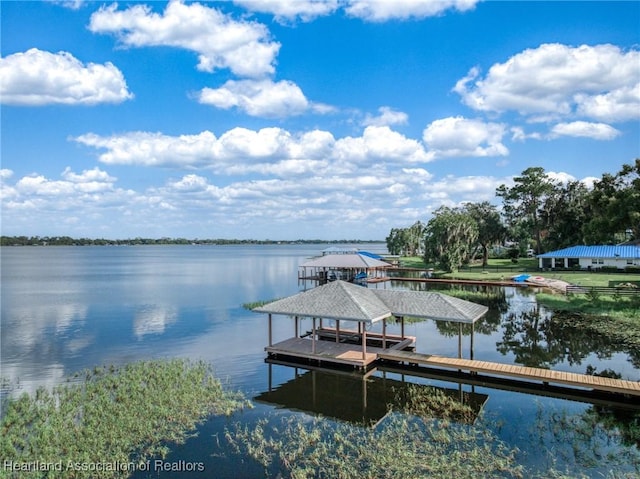 dock area featuring a water view