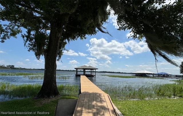 dock area featuring a water view