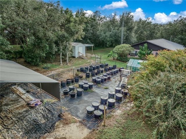 view of yard with a storage unit