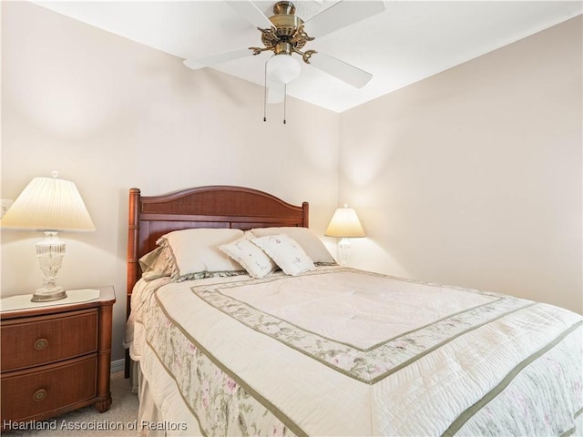 bedroom with carpet floors and ceiling fan