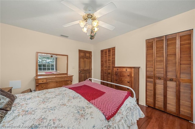 bedroom featuring ceiling fan and hardwood / wood-style flooring