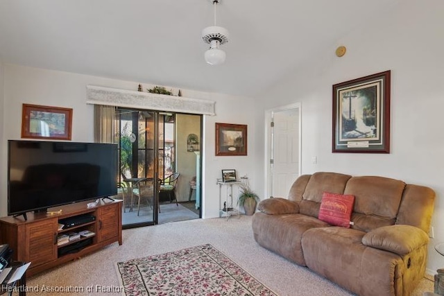 living room featuring light colored carpet