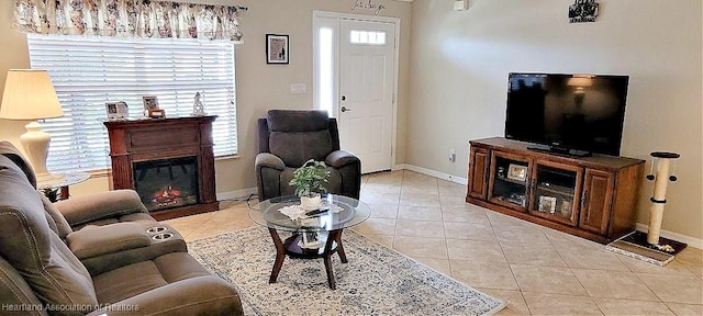 living room with light tile patterned floors