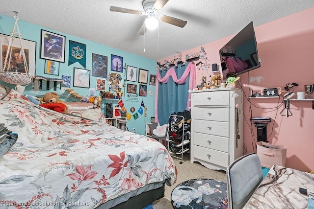 297 NE Glentry Ave NE, Port St Lucie, FL 34983 - carpeted bedroom featuring a textured ceiling and ceiling fan