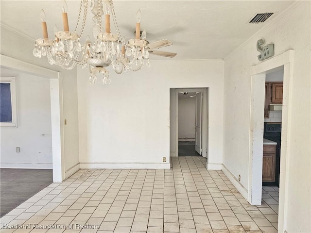1237 Hitakee Ave, Sebring, FL 33870 - unfurnished room featuring a chandelier, crown molding, baseboards, and ceiling fan