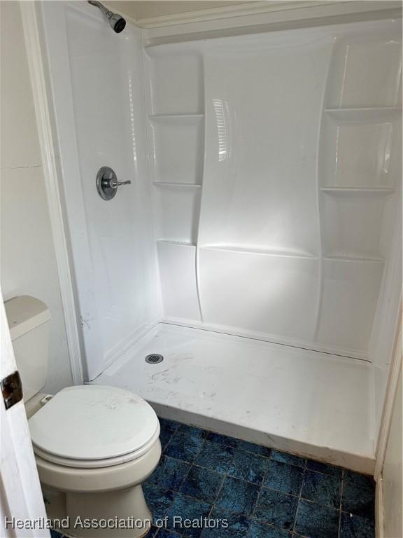 bathroom with toilet and walk in shower