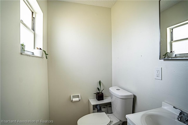 bathroom featuring vanity, toilet, and a textured ceiling