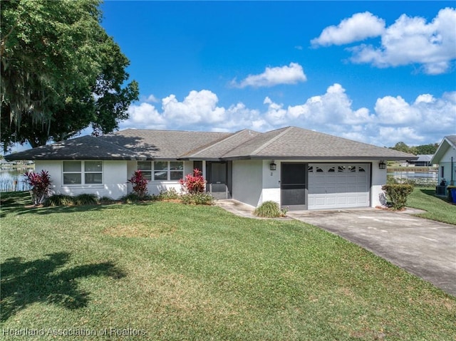 2 Chickasaw St, Lake Placid, FL 33852 - single story home featuring a front yard, roof with shingles, driveway, stucco siding, and a garage