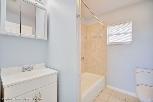 full bathroom with tile patterned flooring, vanity, toilet, and tiled shower / bath