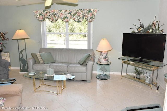3603 Herring Ave, Sebring, FL 33870 - tiled living room with baseboards and ceiling fan