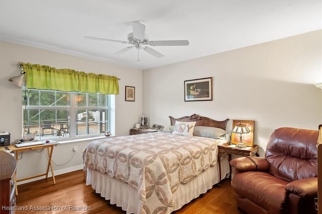 bedroom featuring ceiling fan and wood-type flooring