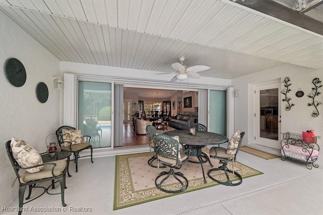 dining space featuring ceiling fan