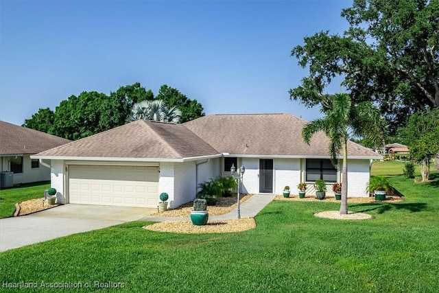 4 Rosewood Dr N, Lake Placid, FL 33852 - ranch-style home with an attached garage, driveway, brick siding, and cooling unit