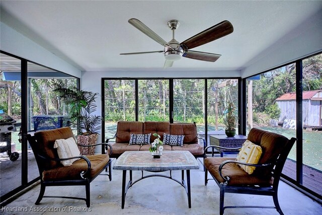 2200 W Geneva Rd, Avon Park, FL 33825 - sunroom / solarium featuring a ceiling fan, an outdoor hangout area, and healthy amount of natural light