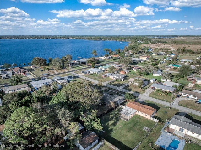 aerial view with a water view