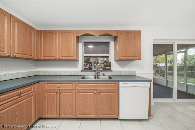 kitchen with dishwasher, light tile patterned flooring, and sink