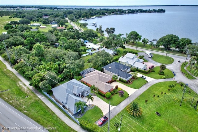 aerial view with a water view