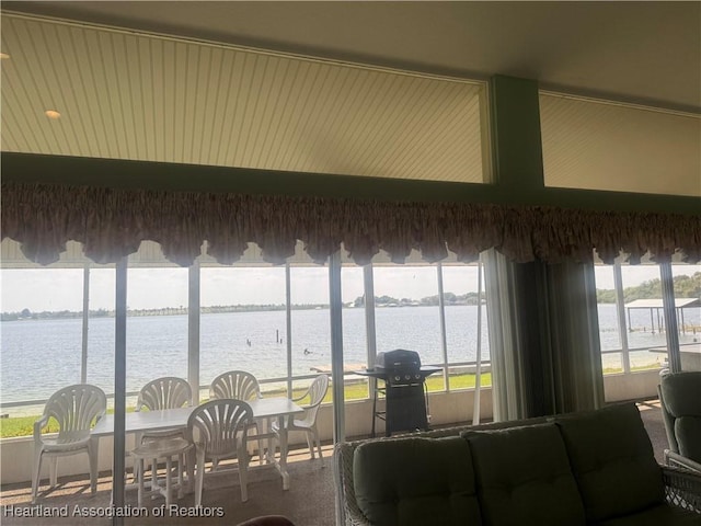 living area featuring a water view and a wealth of natural light