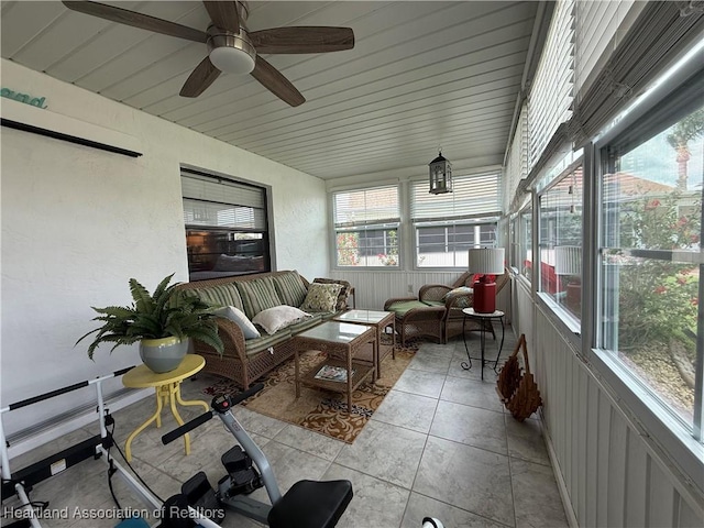 3711 Perugia Ave, Sebring, FL 33872 - sunroom / solarium with an outdoor living space, tile patterned flooring, and a ceiling fan