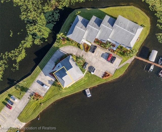 bird's eye view featuring a water view