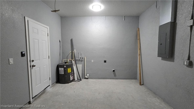 interior space with electric water heater and electric panel