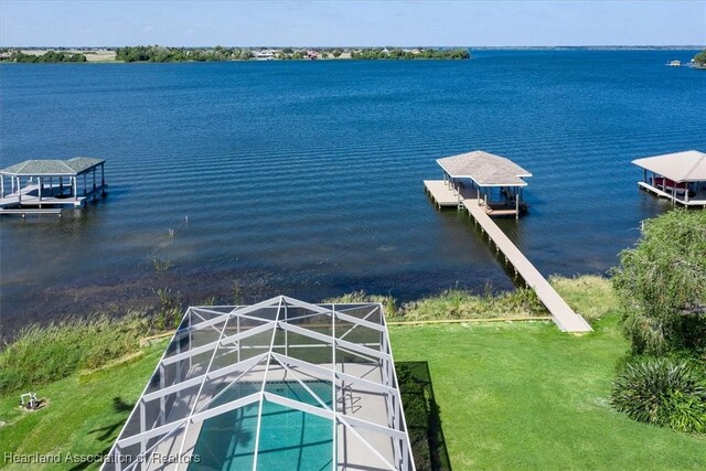 dock area featuring a water view
