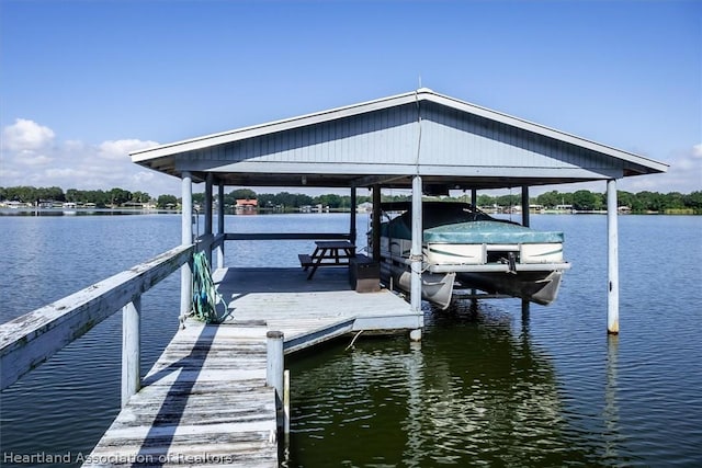 dock area featuring a water view