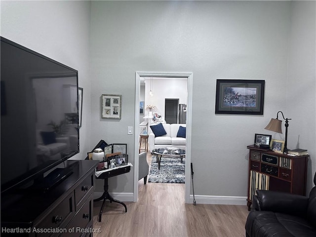 office area with light wood-type flooring