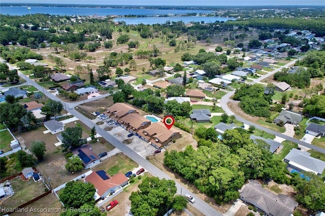 aerial view with a water view