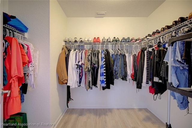 walk in closet with wood-type flooring