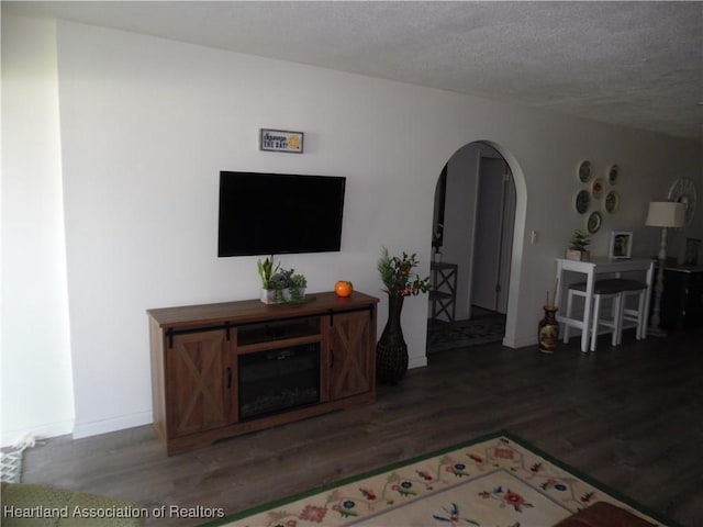 1605 Lake Clay Dr, Lake Placid, FL 33852 - living room featuring arched walkways, wood finished floors, and baseboards