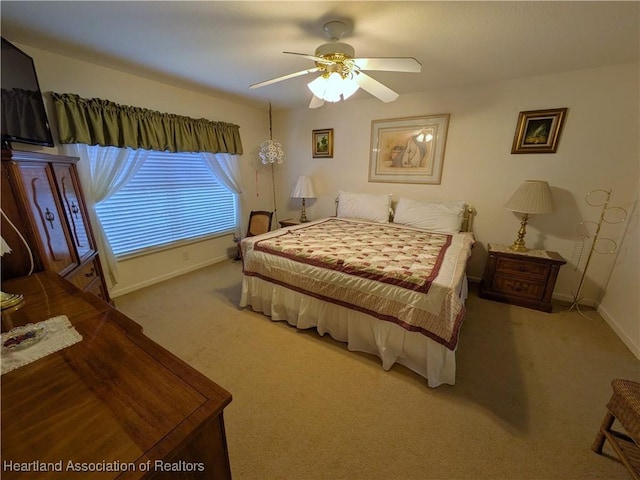 bedroom featuring carpet flooring and ceiling fan