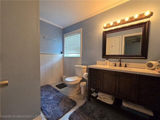 2068 Oak Blvd, Sebring, FL 33875 - bathroom with vanity, crown molding, a shower, and marble look tiles
