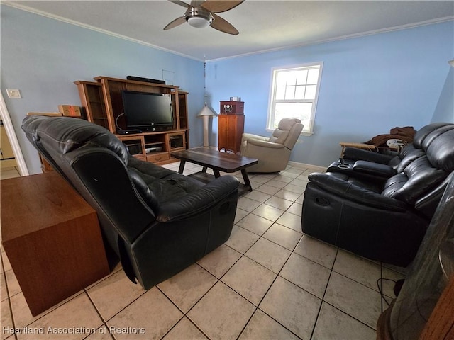 2068 Oak Blvd, Sebring, FL 33875 - living area with ceiling fan, crown molding, and light tile patterned floors