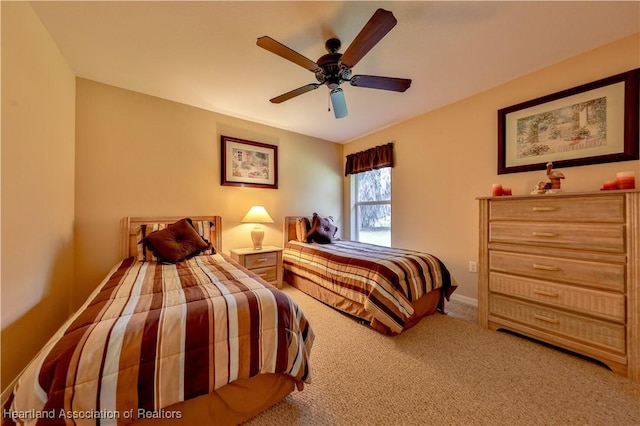 bedroom featuring carpet and ceiling fan