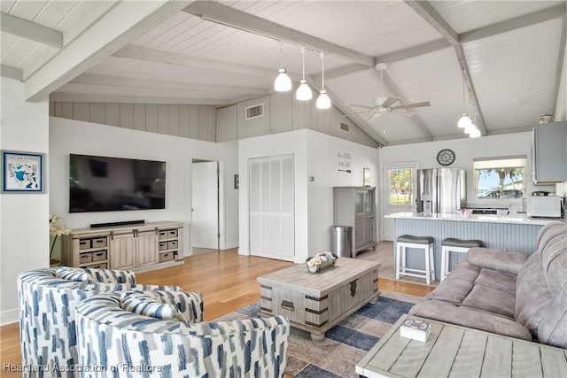 457 Lake June Rd, Lake Placid, FL 33852 - living area featuring ceiling fan, light wood finished floors, and wood ceiling